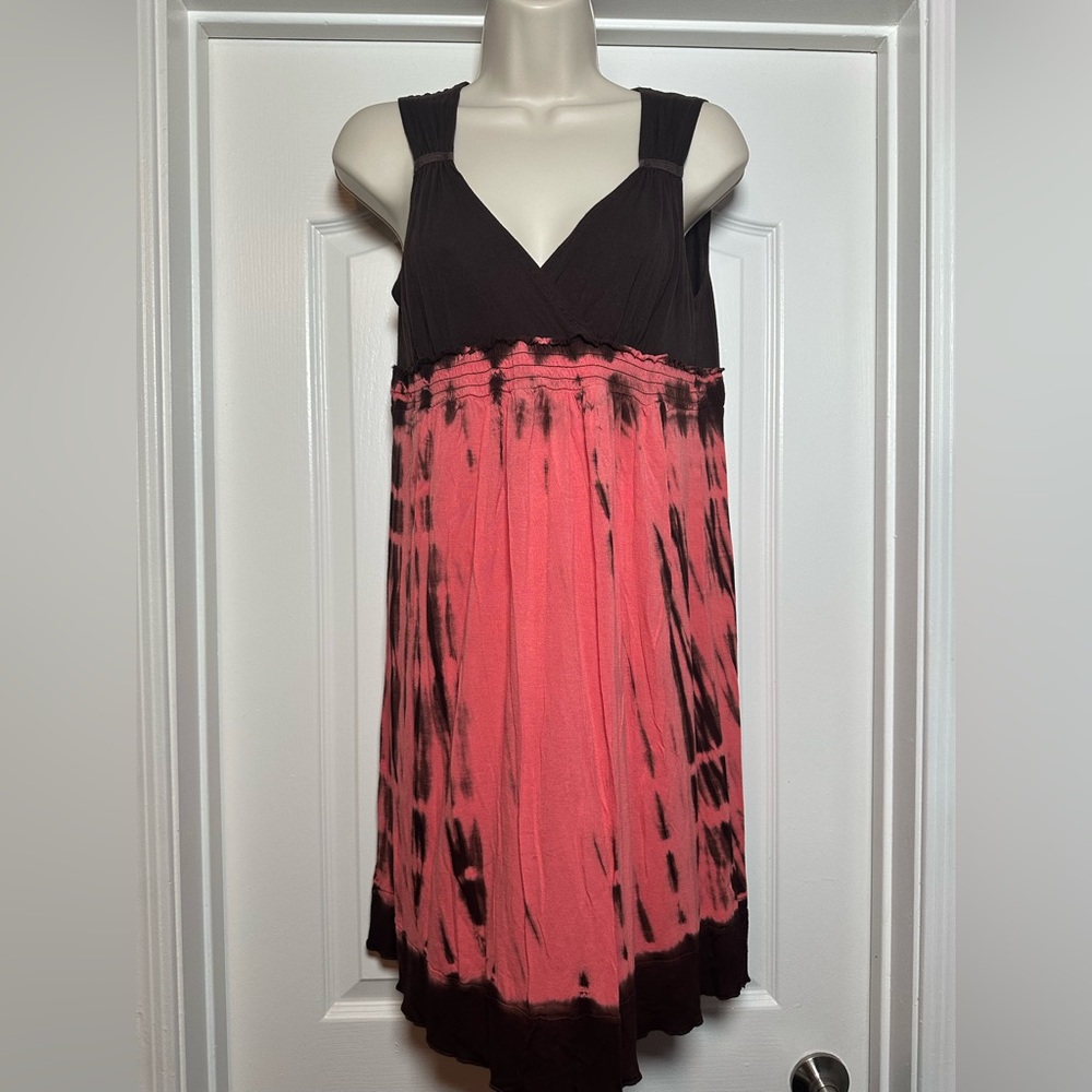 Y2K Calvin Klein Tie-Dye Brown & Orange Boho Women’s Retro Bohemian Midi Dress